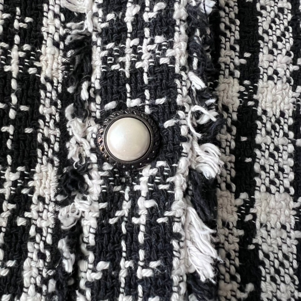 Zara Basic Collection Black White Plaid Tweed Fri… - image 3